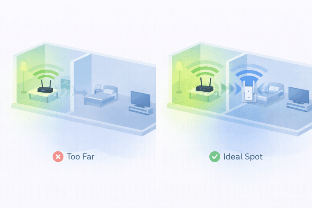 wifi extender placement good vs bad example